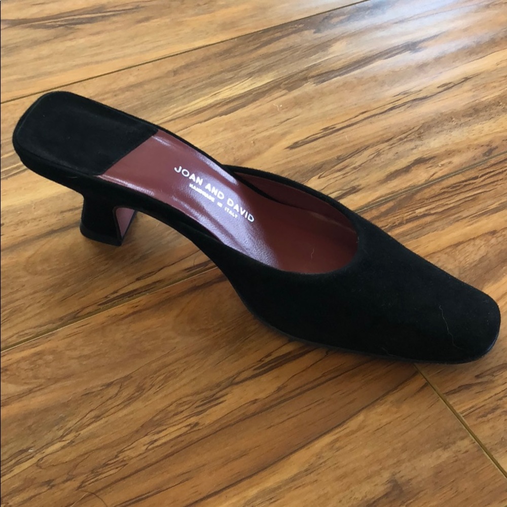 Joan & David Black Suede Kitten Heel Mules